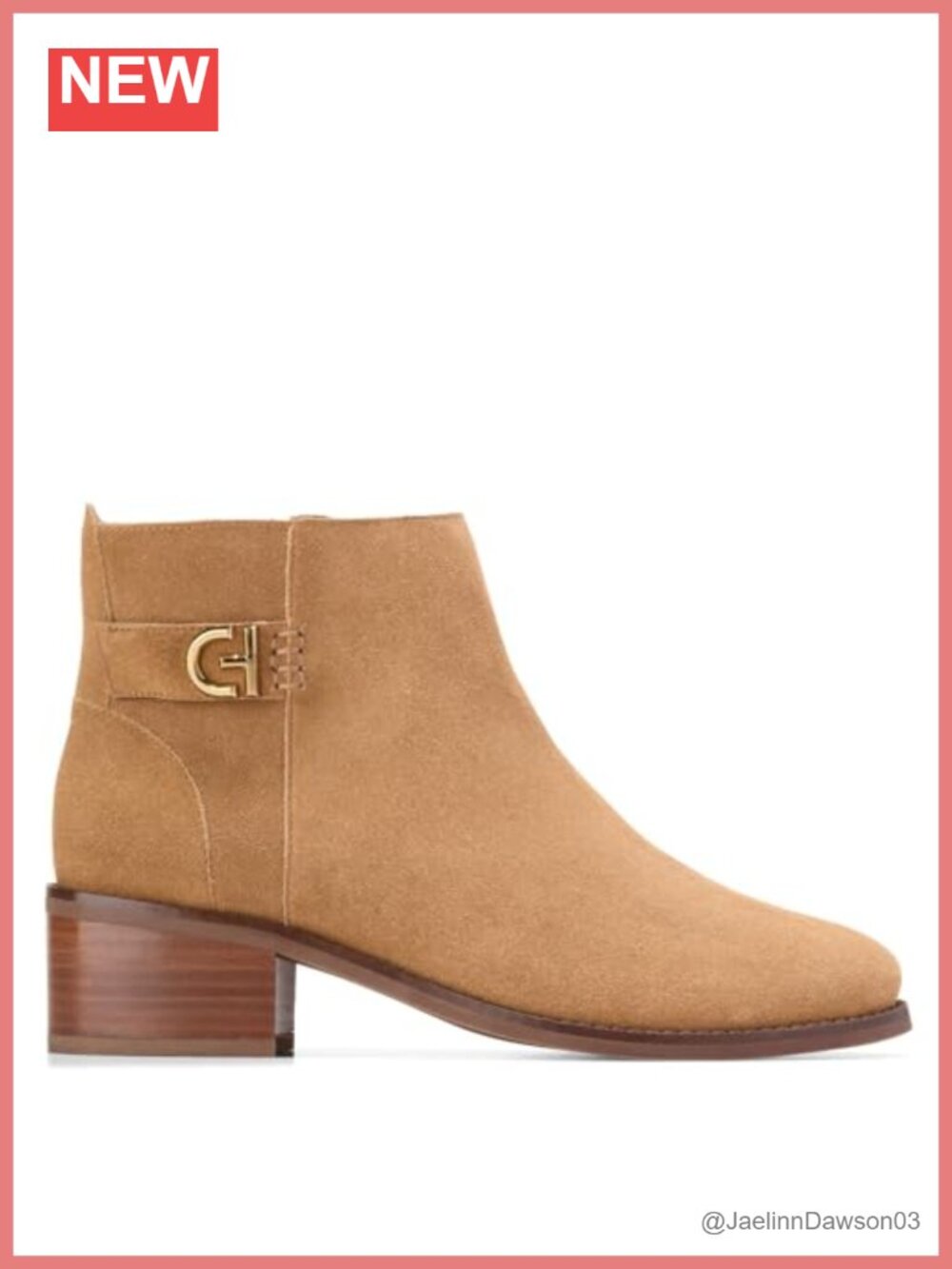 Leather Suede Ankle Bootie with Buckle, Low Heel, Pointed Toe, Size 4.5